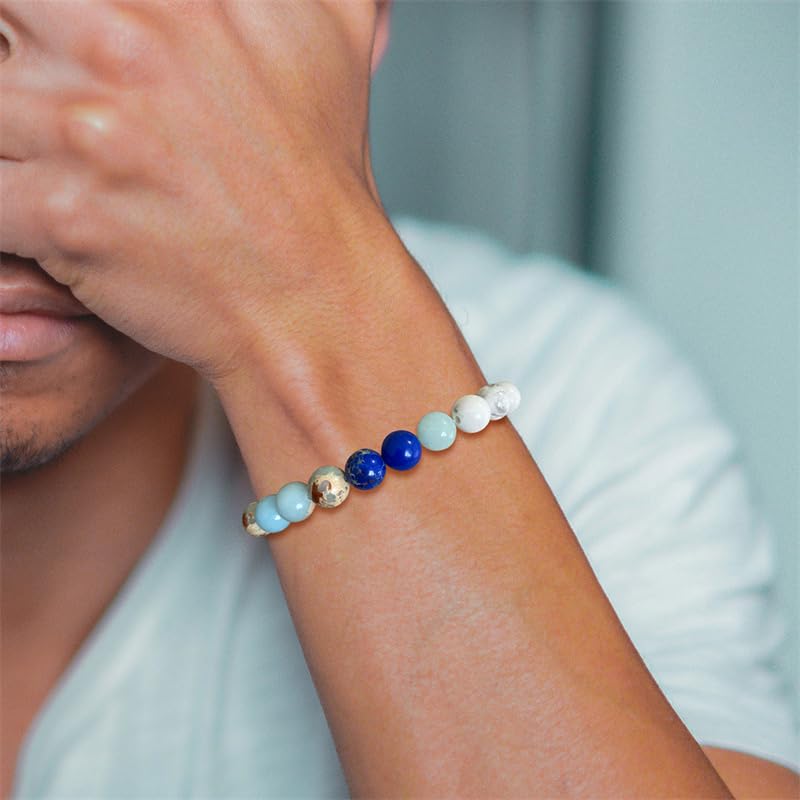 WORLD GOBLINS Pulsera Sistema Solar Piedras Naturales 8 mm | Chakras Curativos y Planetas | Pulsera Hombre Mujer Elástica 19 cm | Diseño Cósmico Universo Handmade (JÚPITER) - Imagen 4