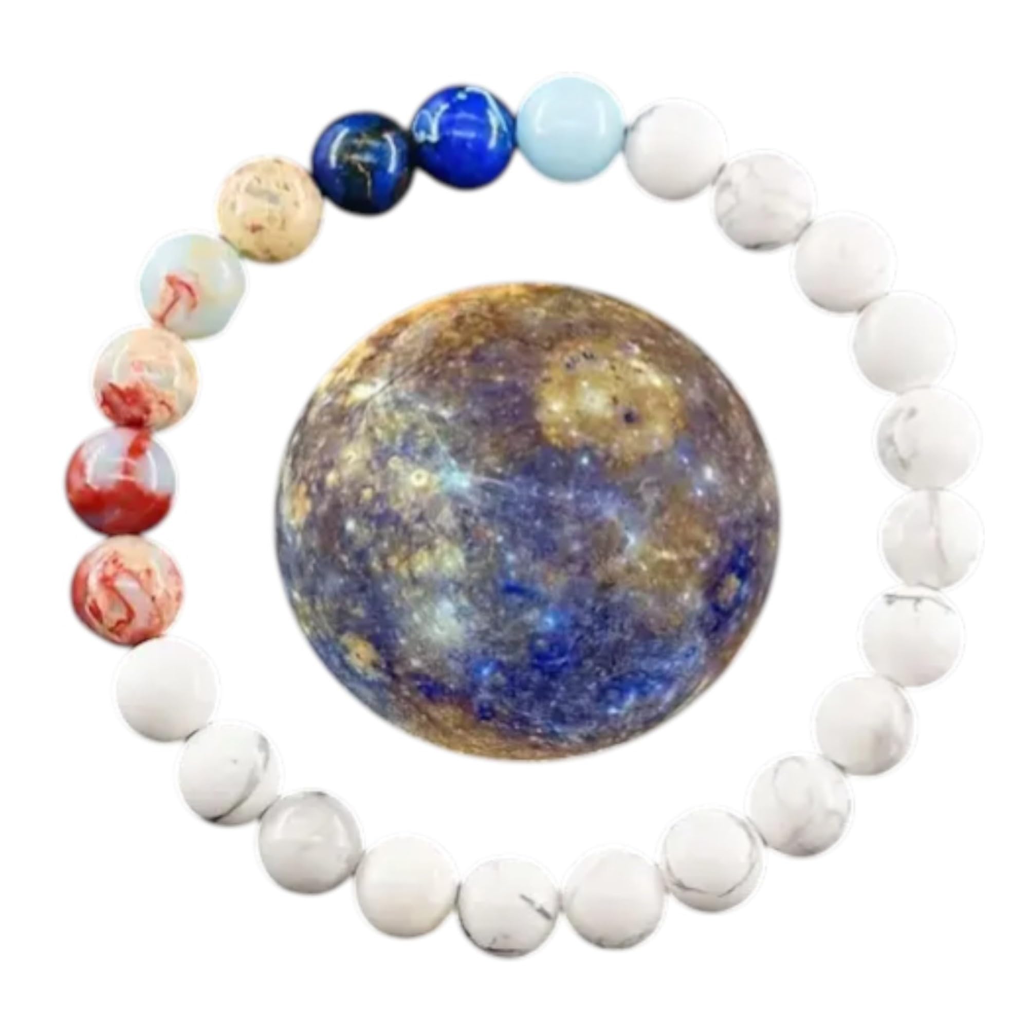 WORLD GOBLINS Pulsera Sistema Solar Piedras Naturales 8 mm | Chakras Curativos y Planetas | Pulsera Hombre Mujer Elástica 19 cm | Diseño Cósmico Universo Handmade (MERCURIO) - Imagen 7