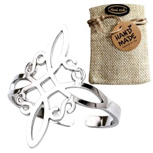 WORLD GOBLINS Anillo Ajustable Nudo de Bruja | Protección Wicca y Amuleto Celta | Hechizo Ancestral de Brujería para Buenas Energías | Cruz de Bruja Wiccan (Nudo de Bruja/Acero Titanio)