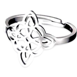 WORLD GOBLINS Anillo Nudo de Bruja Acero de Titanio 316L. Anillo Mujer Ajustable de Nudo Celta en Acero Inoxidable. Regalos Originales y Protrección, Brujas, Magia Wicca (Anillo Titanio 316L Bruja)