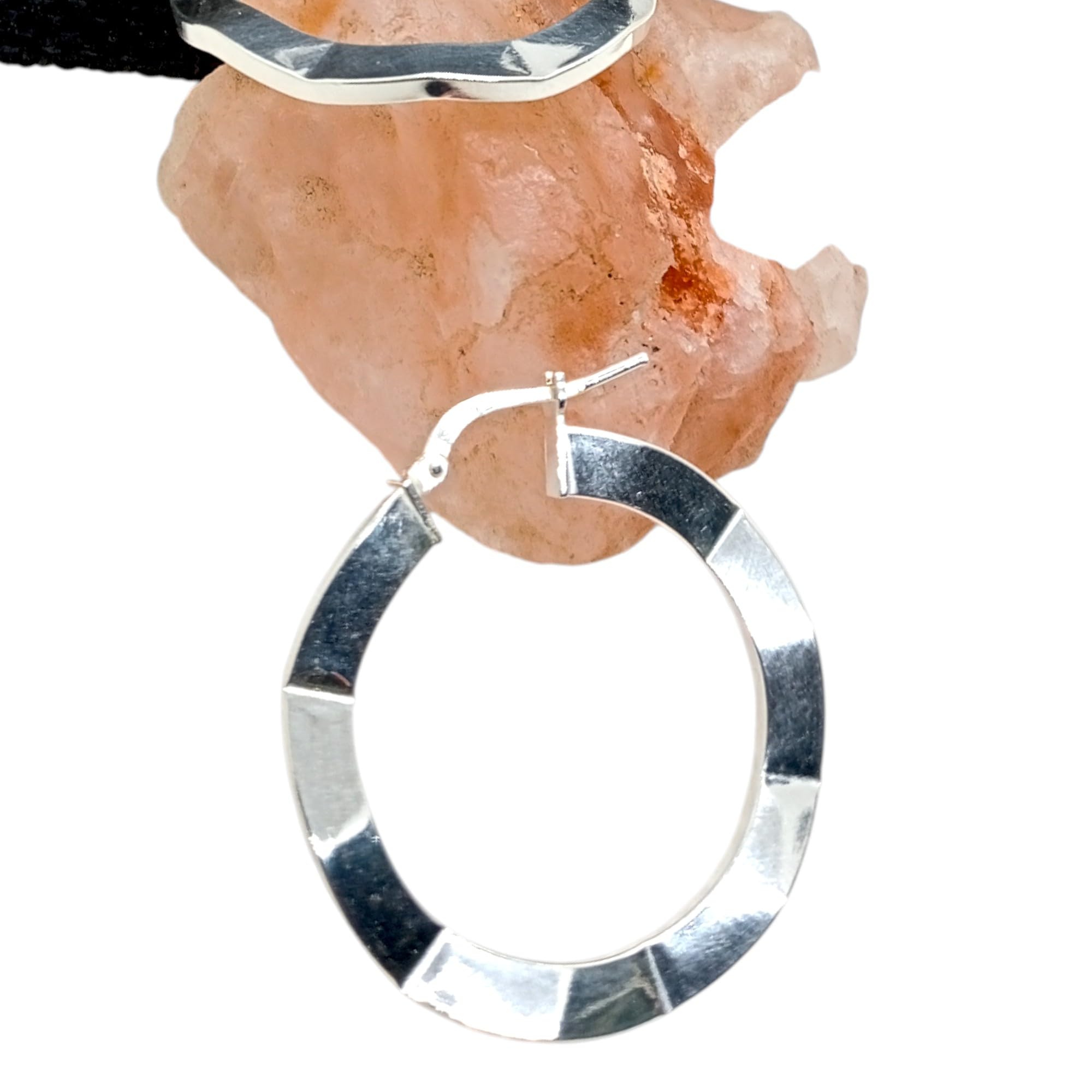 Pendientes Minimalistas Aro Plata 925 Mujer – Aros Diseño con Pliegue Hechos a Mano, Aro Look Plano "34mm" Joyería Artesanal con Caracter - Imagen 4