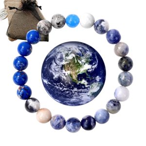 WORLD GOBLINS Pulsera Sistema Solar Piedras Naturales 8 mm | Chakras Curativos y Planetas | Pulsera Hombre Mujer Elástica 19 cm | Diseño Cósmico Universo Handmade (TIERRA)