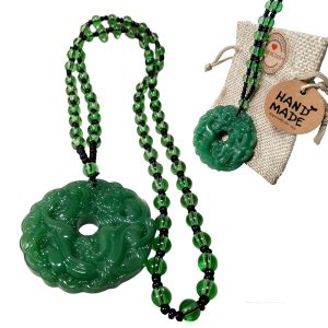 WORLD GOBLINS Collar Estilo Bohemio Colgante de la Suerte Pixiu de Piedra Natural Tallada a Mano. Amuletos y Protección. Jade, Piedra de Sol para Mujer y Hombre (NATURAL TALLADA)