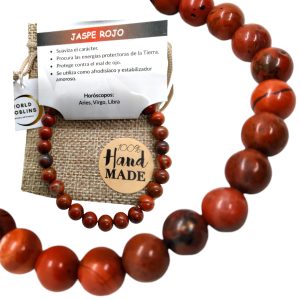 Pulsera Tibetana Budista. Pulsera Jaspe Rojo Piedra Natural. 100% Auténticas. Elástica Bolas de 6mm. Talla 18,5cm Para Hombre y Mujer +Folleto Explicativo (JASPE ROJO)