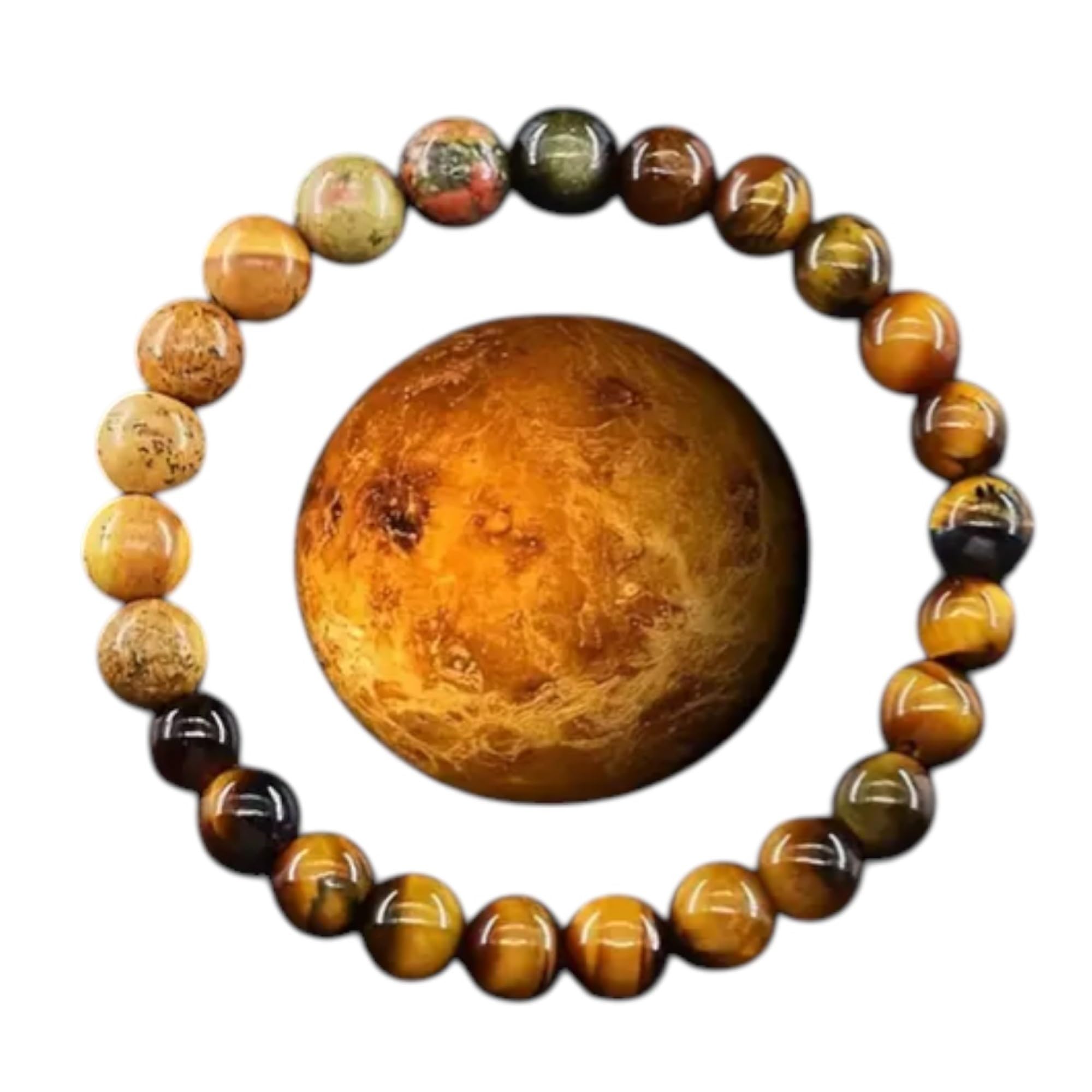 WORLD GOBLINS Pulsera Sistema Solar Piedras Naturales 8 mm | Chakras Curativos y Planetas | Pulsera Hombre Mujer Elástica 19 cm | Diseño Cósmico Universo Handmade (VENUS) - Imagen 4