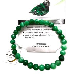 WORLD GOBLINS Pulsera Piedra Natural de Esmeralda, Eláctica para Hombre y Mujer con Folleto Explicativo en 6 Idiomas, Energía de amor, Sanación y Abundancia, Hecha a Mano (ESMERALDA)
