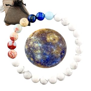 WORLD GOBLINS Pulsera Sistema Solar Piedras Naturales 8 mm | Chakras Curativos y Planetas | Pulsera Hombre Mujer Elástica 19 cm | Diseño Cósmico Universo Handmade (MERCURIO)