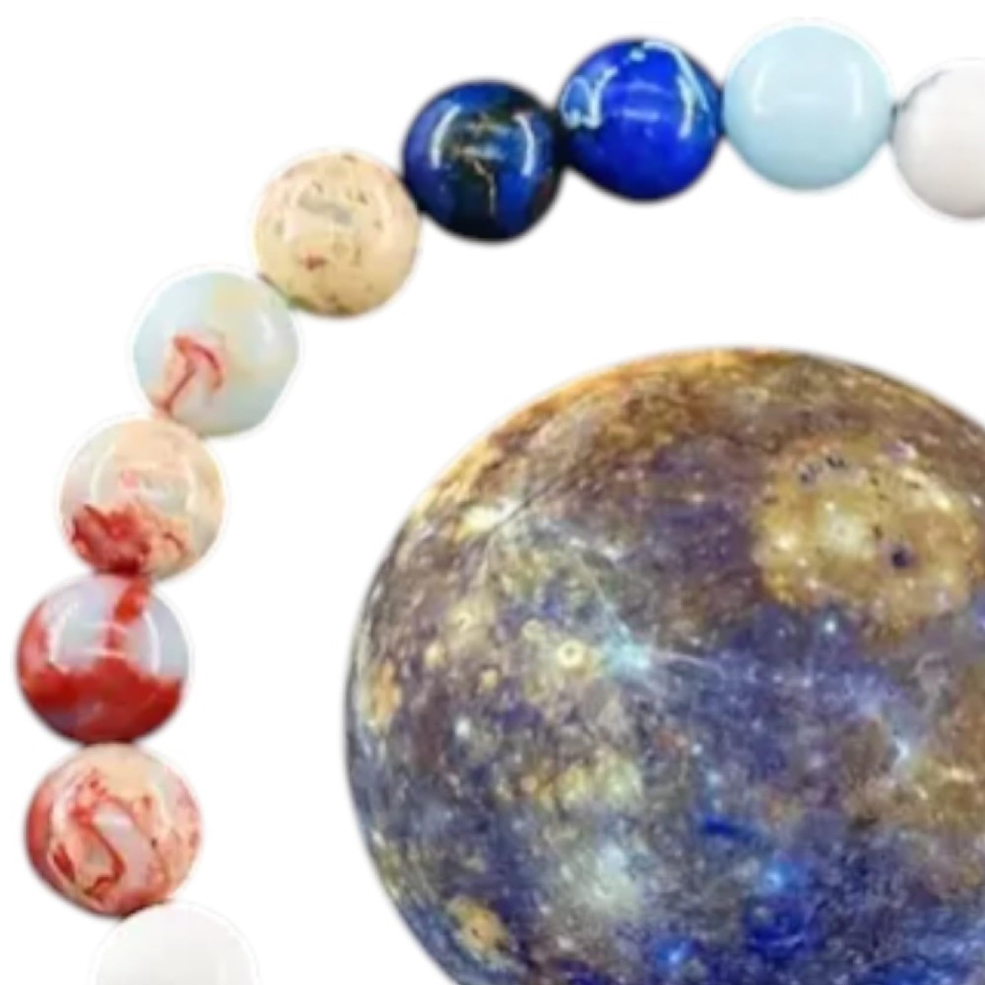 WORLD GOBLINS Pulsera Sistema Solar Piedras Naturales 8 mm | Chakras Curativos y Planetas | Pulsera Hombre Mujer Elástica 19 cm | Diseño Cósmico Universo Handmade (MERCURIO) - Imagen 6
