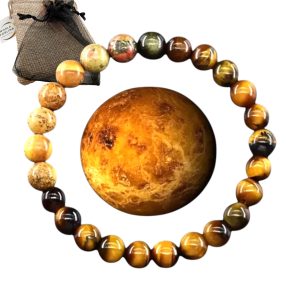 WORLD GOBLINS Pulsera Sistema Solar Piedras Naturales 8 mm | Chakras Curativos y Planetas | Pulsera Hombre Mujer Elástica 19 cm | Diseño Cósmico Universo Handmade (VENUS)