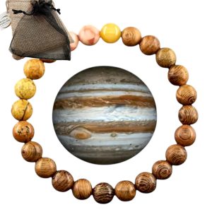 WORLD GOBLINS Pulsera Sistema Solar Piedras Naturales 8 mm | Chakras Curativos y Planetas | Pulsera Hombre Mujer Elástica 19 cm | Diseño Cósmico Universo Handmade (JÚPITER)