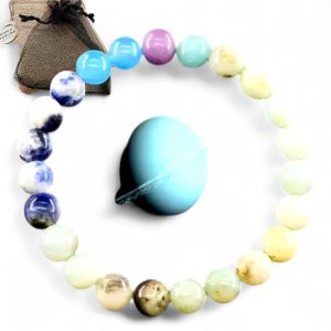 WORLD GOBLINS Pulsera Sistema Solar Piedras Naturales 8 mm | Chakras Curativos y Planetas | Pulsera Hombre Mujer Elástica 19 cm | Diseño Cósmico Universo Handmade (URANO)