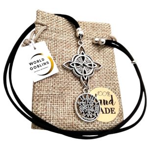 WORLD GOBLINS Collar Nudo de Bruja Doble Protección 38mm, Amuleto | Antelina 70 cm Adaptable para Mujer | Contra Mal de Ojo | Protección contra Hechizos, Hecho a Mano (38mm Protección Doble)