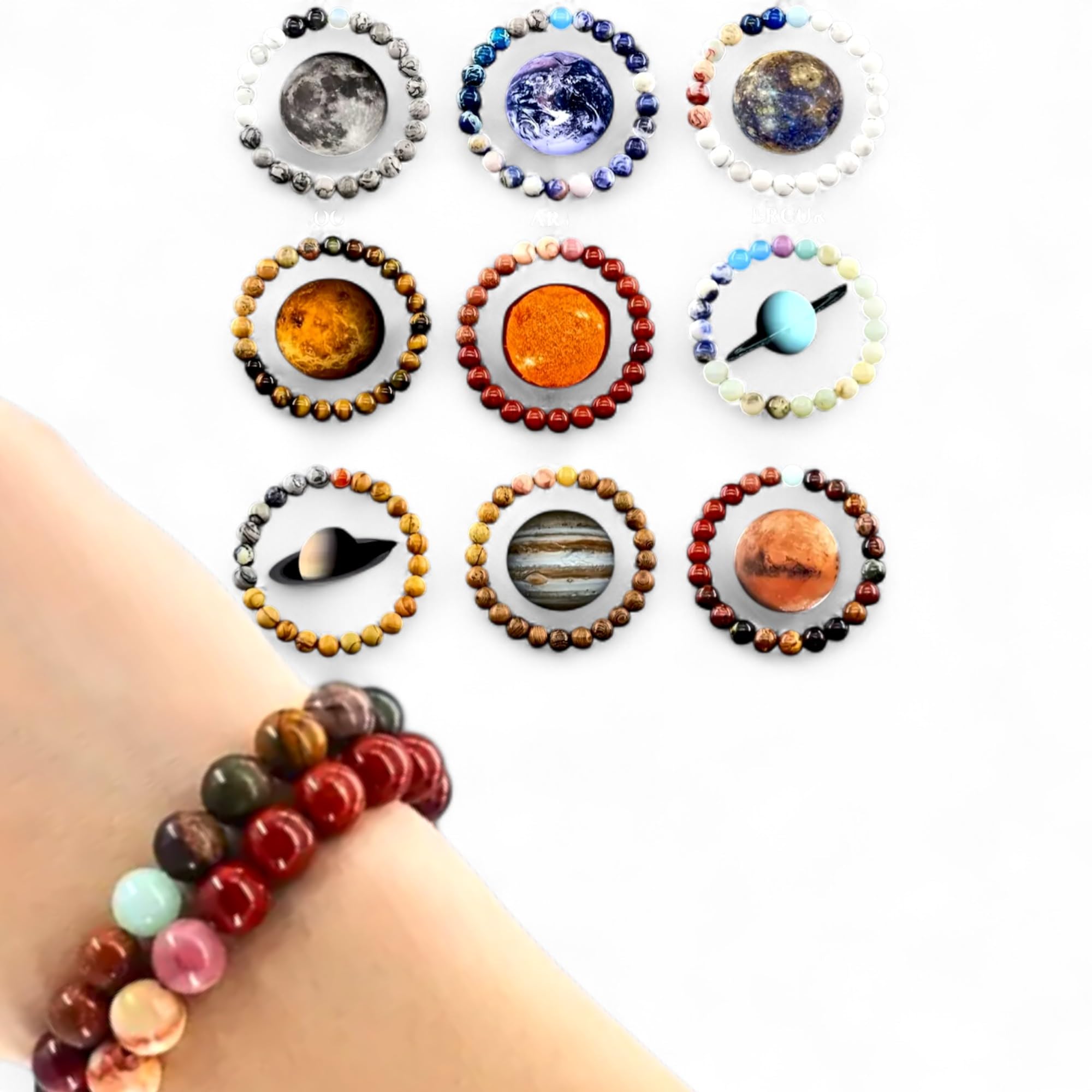 WORLD GOBLINS Pulsera Sistema Solar Piedras Naturales 8 mm | Chakras Curativos y Planetas | Pulsera Hombre Mujer Elástica 19 cm | Diseño Cósmico Universo Handmade (SATURNO) - Imagen 5