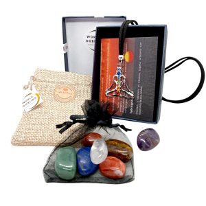 WORLD GOBLINS Chakras Conjunto. Collar Yoga Chakra Piedra Curativa, 7 Minerales chakras de Protección. Regalo Ideal para Yoga y Terapias. Símbolos Reiki, Meditación Amuleto Budista y Evolución