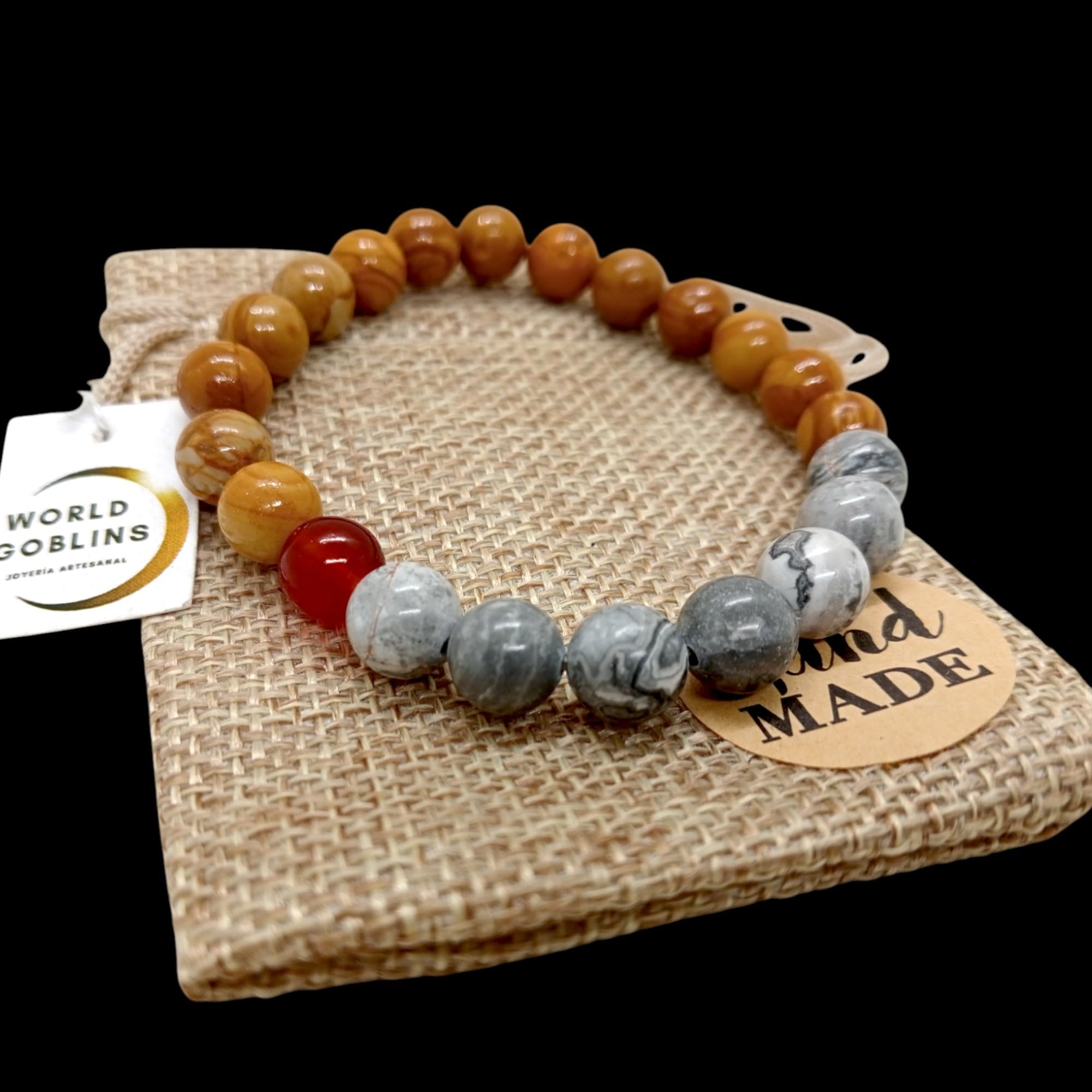 WORLD GOBLINS Pulsera Sistema Solar Piedras Naturales 8 mm | Chakras Curativos y Planetas | Pulsera Hombre Mujer Elástica 19 cm | Diseño Cósmico Universo Handmade (SATURNO) - Imagen 8