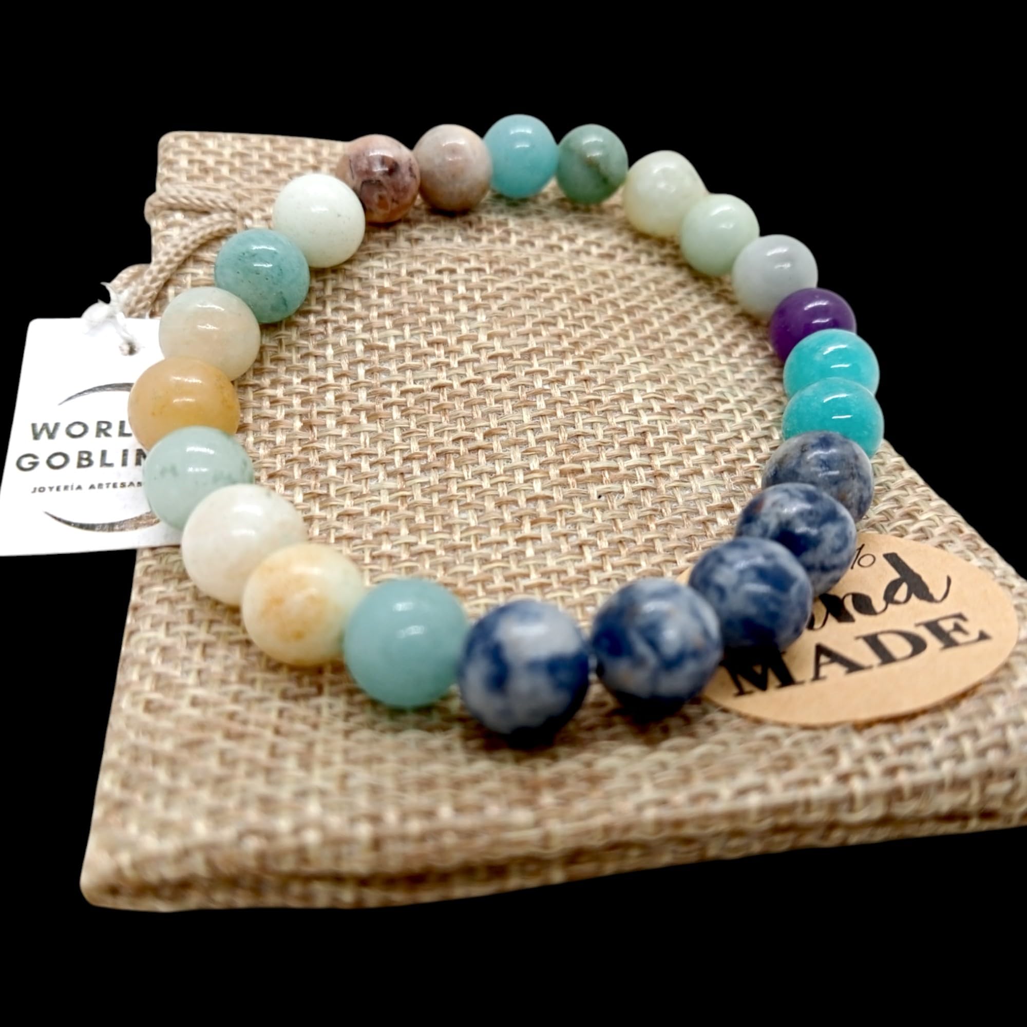 WORLD GOBLINS Pulsera Sistema Solar Piedras Naturales 8 mm | Chakras Curativos y Planetas | Pulsera Hombre Mujer Elástica 19 cm | Diseño Cósmico Universo Handmade (URANO) - Imagen 8