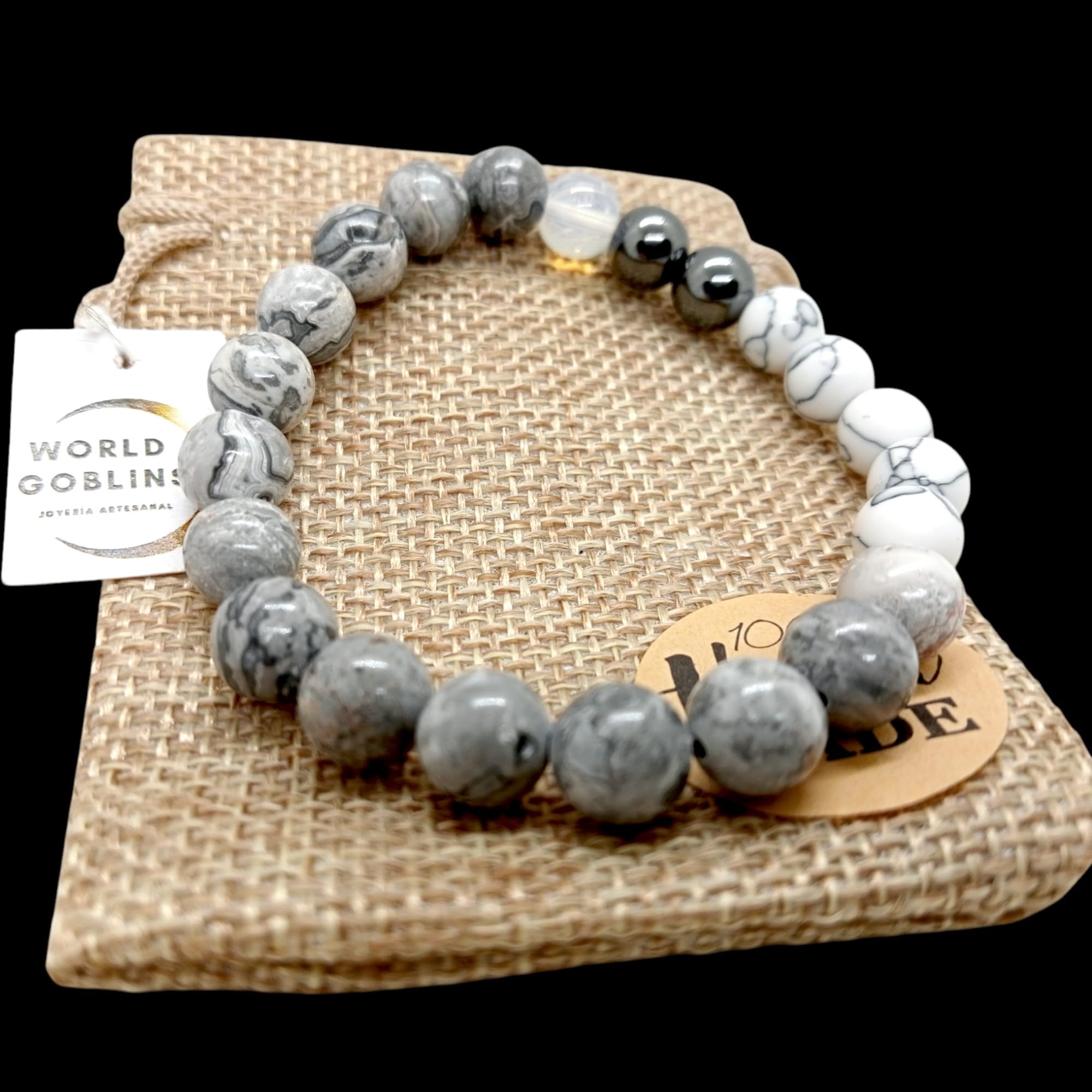 WORLD GOBLINS Pulsera Sistema Solar Piedras Naturales 8 mm | Chakras Curativos y Planetas | Pulsera Hombre Mujer Elástica 19 cm | Diseño Cósmico Universo Handmade (LA LUNA) - Imagen 7