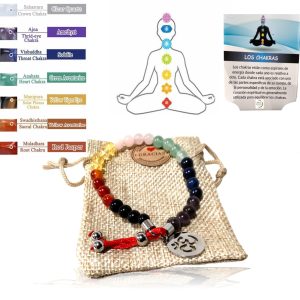 WORLD GOBLINS Pulsera 7 Chakras Piedras Naturales Acero Inoxidable | Ajustable, Colgante Om | Joyería Curativa Pulsera Contra Ansiedad + Folleto Explicativo, Regalos Espirituales (7 CHAKRAS)mky