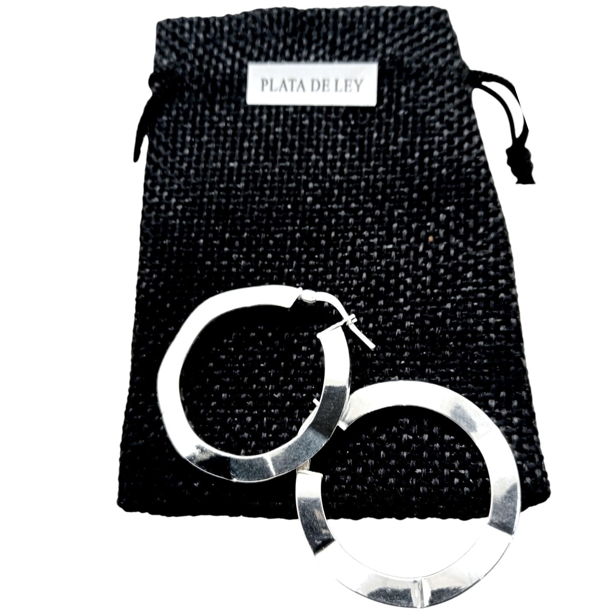 Pendientes Minimalistas Aro Plata 925 Mujer – Aros Diseño con Pliegue Hechos a Mano, Aro Look Plano "34mm" Joyería Artesanal con Caracter