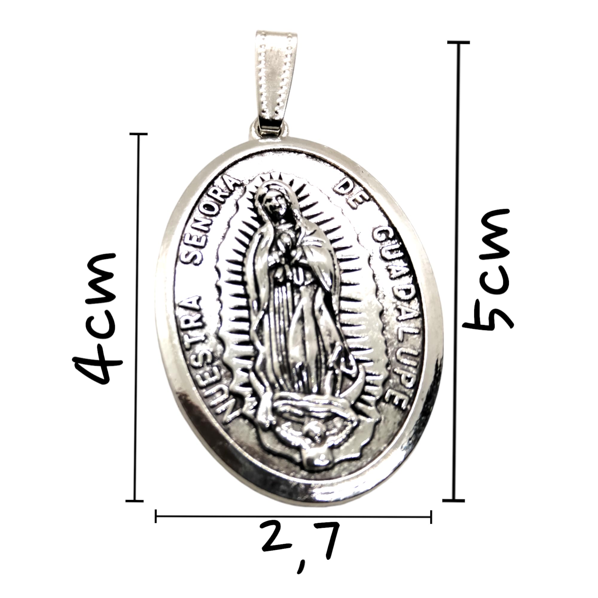 Medalla Virgen de Guadalupe. Colgantes Religiosos Chapados en Plata 12 micras, Protección y Suerte + Bolsa de Yute Artesanal Hechas a Mano. Fabricado en Córdoba - España (VIRGEN DE GUADALUPE) - Imagen 7