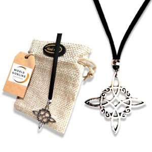 WORLD GOBLINS Collar Nudo de Bruja Amuleto Plata | Antelina Negra 50cm Adaptable para Hombre y Mujer | Amuleto | Protección contra Hechizos + Bolsa de Yute Hecha a Mano Regalo (Estilo 1)