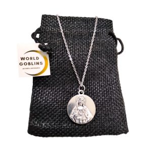 WORLD GOBLINS Colgante Padre Corazón de Jesús, Gargantilla, Collar de Protección con Cadena de Acero Inoxidable 45cm. Regalo Católicos, Religiosos, Parejas, Hombre Mujer (Corazón de Jesús)