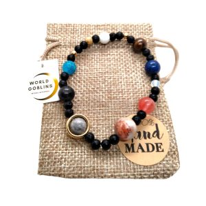 WORLD GOBLINS Pulsera Elástica Sistema Solar de Piedra Natural con Ocho Planetas, Pulsera Cósmica de Chakra para Mujer y Niña"18.5cm" (SISTEMA SOLAR)