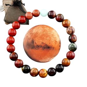 WORLD GOBLINS Pulsera Sistema Solar Piedras Naturales 8 mm | Chakras Curativos y Planetas | Pulsera Marte Hombre Mujer Elástica 19 cm | Diseño Cósmico Universo Handmade (MARTE)