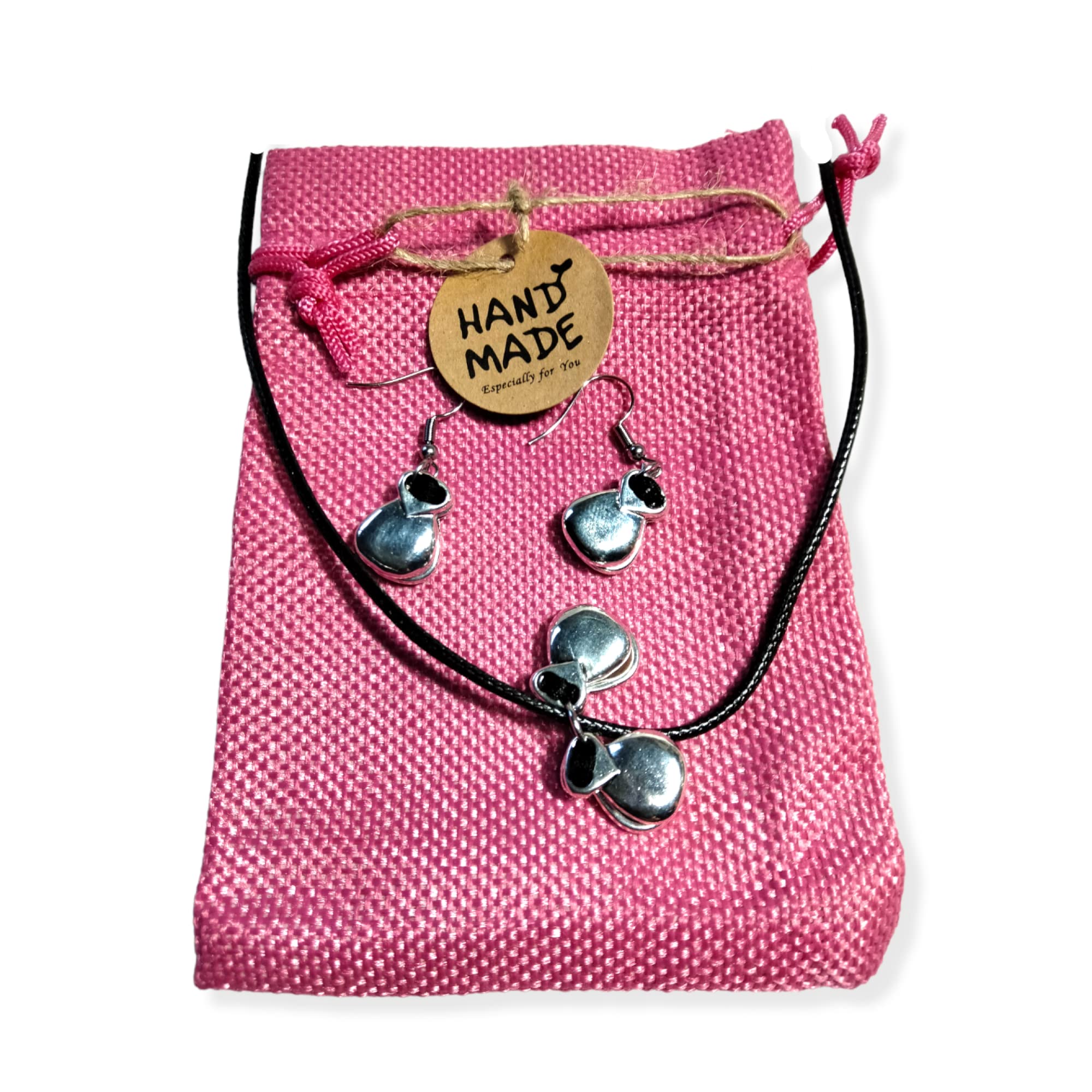 WORLD GOBLINS Joyería Flamenca con Castañuelas | Artesanía Andaluza Chapada en Plata de Ley; Gargantilla Colgantes Pendientes. Fabricado en España Regalos Mujer (Conj. Hilo Negro)