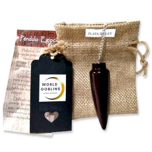 WORLD GOBLINS Péndulo Egipcio de Madera 6CM con Cadena de Plata de Ley 925. 21CM | Radiestesia Adivinación + Folleto Explicativo y Bolsa Yute. Joyería Espiritual (Péndulo Faraón 6 cm)