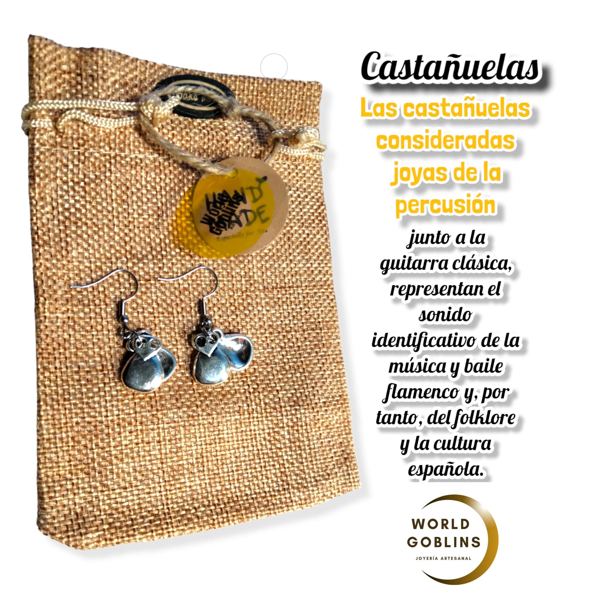 WORLD GOBLINS Joyería Flamenca con Castañuelas | Artesanía Andaluza Chapada en Plata de Ley; Gargantilla Colgantes Pendientes y Pulseras. Fabricado en España Regalos Mujer (Conjunto) - Imagen 8