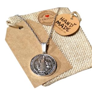 Collar de San Benito Apostol, Gargantilla Hecha a Mano de Protección con Cadena de Acero Inoxidable 50cm. Regalo Original Religioso Cristiano. Parejas, Hombre Mujer (World Goblins"28mm")