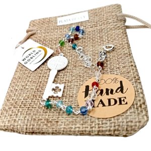 WORLD GOBLINS Pulsera Llave de San Benito con Piedras – Plata de Ley 925 – Protección Espiritual – Ajustable 19 a 21cm – Hecha a Mano en Córdoba-España. Regalo Original (925 Llave de San Benito)