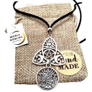 Collar Amuleto Nudo de Bruja y Tetragramatón, Doble Amuleto Protector contra Malas Energías, Hecho a Mano, Protección y Suerte, Joyería Espiritual Celta, Regalos Originales (Óxido Doble Protección)