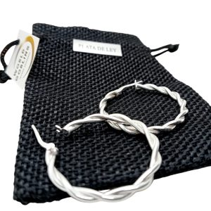 Pendientes Aro Trenzado Plata de Ley 925 Mujer – Aros Hipoalergénicos 30 mm Diseño Elegante Ligero – Hechos a Mano por WORLD GOBLINS