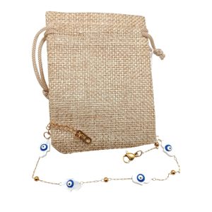 WORLD GOBLINS Pulsera Mano de Fátima con Ojo Turco en Nácar Blanco – Acero Inoxidable 316L Dorado, Ajustable 18-22 cm, Amuleto Protección Contra Mal de Ojo, Hecha a Mano, Regalo Mujer