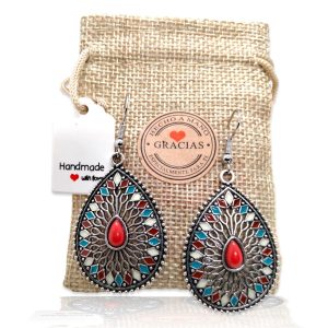 Pendientes Bohemios Hippie Llamativos, Boho Vintage. Pendiente Largo para Mujer Ideal para Regalar. Mandala Ethno 2024. Elegantes y Ligeros. Regalo Original (Gota Coral)