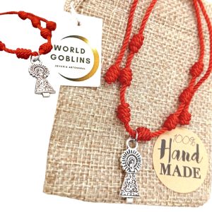 Pulsera Roja de la Suerte con Virgen del Pilar | Ajustable, Protección Católica | Joyería, Bolsa de Yute Hecha a Mano. Buena Suerte y Protección. Regalo Religioso Original (VIRGEN DEL PILAR)