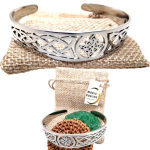 Pulsera Nudo de Bruja de Acero Inoxidable 316L Titanio, Brazalete Ajustable Abierto, Joyería Celta de Protección para Mujer, Amuleto Esotérico Protector, Espiritual Wicca (ACERO Nudo de Bruja)