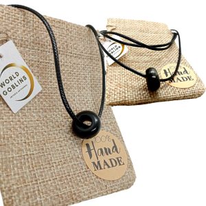 WORLD GOBLINS 2 Collares de Obsidiana Natural, Bohemio Hombre y Mujer | Piedra Volcánica Protectora 14x4,5 mm | Cordon Negro Ajustable 70 cm | Amuleto de Protección Energética y Enraizamiento