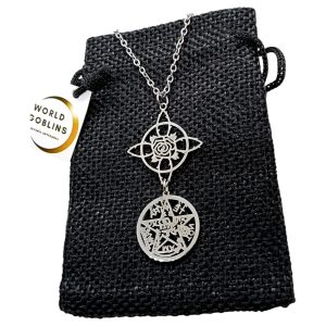 WORLD GOBLINS Collar Amuleto de Doble Protección Acero Titanio. Nudo de Bruja y Tetragramatón, Amuletos Potectores, Joyería Espiritual Wicca. Regalo OriginaL (Acero 316L Protección NEW)