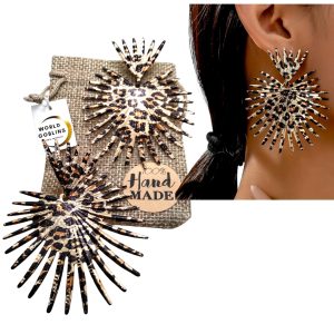 Pendientes Grandes Estampado Leopardo para Mujer con Diseño Corazón Espinoso Chapado Oro 18K | Ligeros y Elegantes para Regalo | Regalos Originales, Moda 2025 (Leopardo "New")