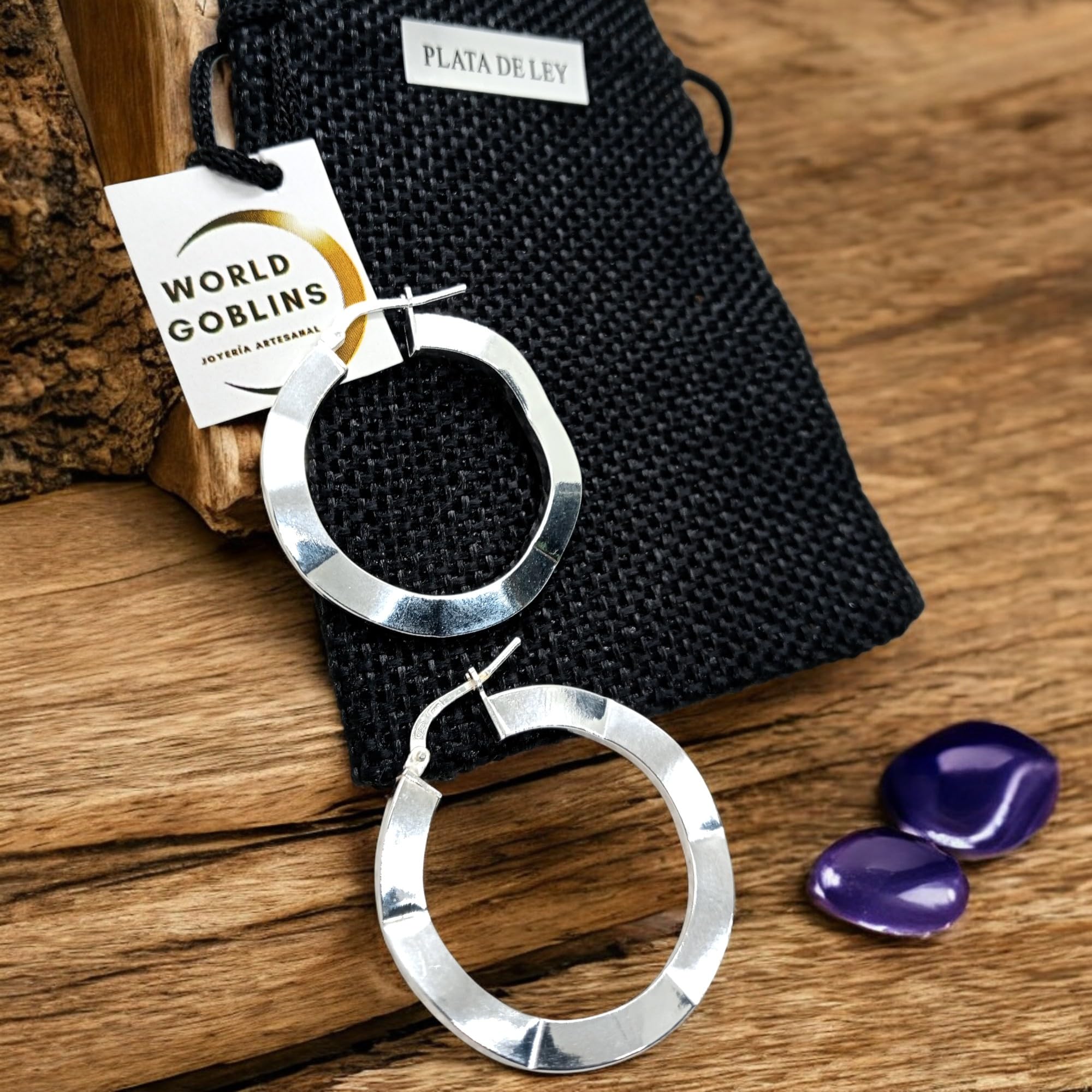 Pendientes Minimalistas Aro Plata 925 Mujer – Aros Diseño con Pliegue Hechos a Mano, Aro Look Plano "34mm" Joyería Artesanal con Caracter - Imagen 6