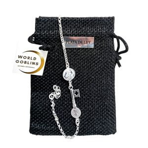 WORLD GOBLINS Pulsera San Judas Tadeo y Llave de San Benito Plata de ley 925. Joyería Mujer en Plata Hecha a mano, Joyero, Artesanal. Córdoba-España. Regalo Original (18-21cm)