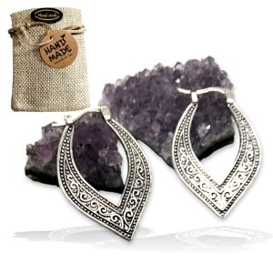 WORLD GOBLINS Pendientes Vintage Plata Gota Corazón. Estilo Nacional, Mujer Hippie. Llamativos Hechos a Mano. Joyería Original Artesanal. Córdoba. España. Regalo Mujer Original (Óxido Gota Corazón)