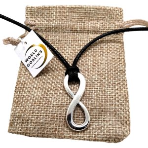 WORLD GOBLINS Collar Infinito Plata Hombre Mujer. Nudo Corredizo Adaptable de Hilo Negro Encerado. Amuleto Protección Talisman y Suerte. Joyería Tendencia Verano, Regalo Original