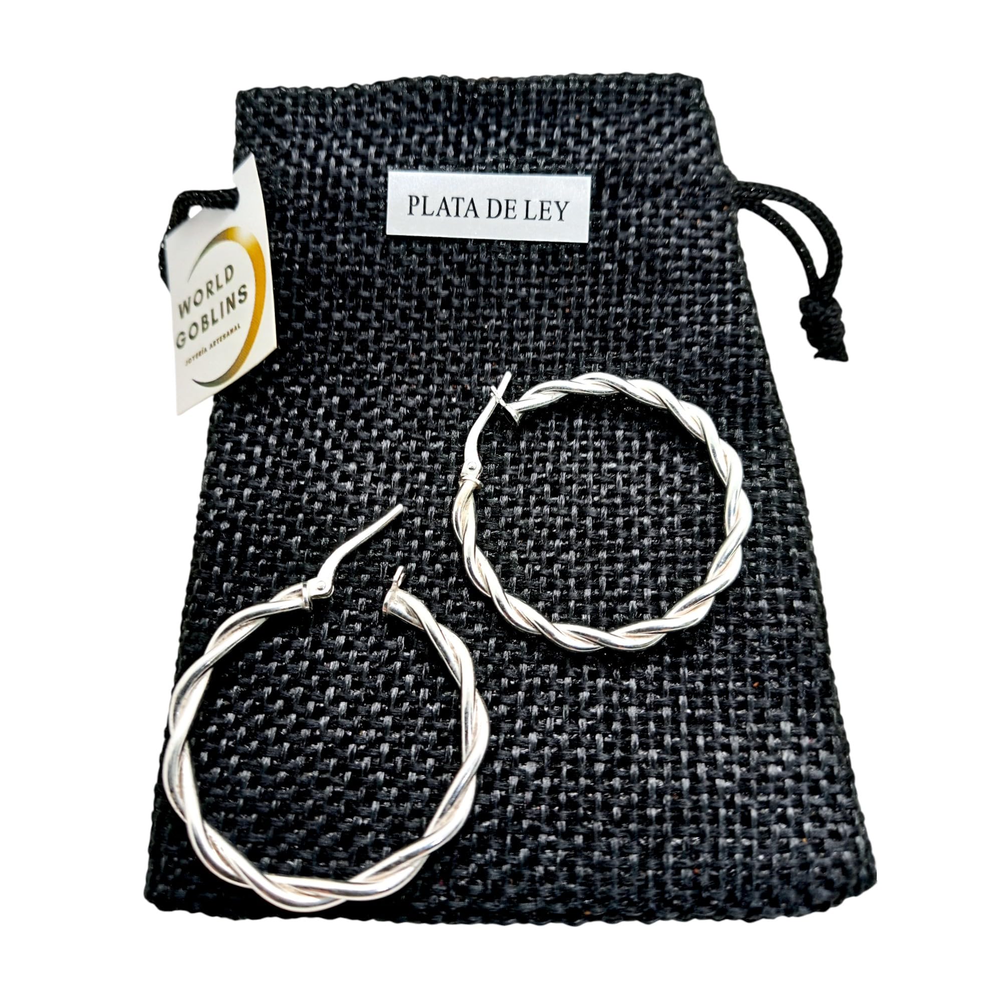 Pendientes Aro Trenzado Plata de Ley 925 Mujer – Aros Hipoalergénicos 30 mm Diseño Elegante Ligero – Hechos a Mano por WORLD GOBLINS - Imagen 7