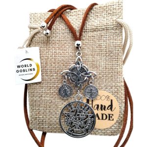 Collar Amuleto Protección contra Hechizos, Nudo de Bruja, Tetragramatón y 2 San Benito, Cuatro Amuletos Potectores, Joyería Espiritual Wicca. Regalos Originales Hombre Mujer (WICCA Estilo 2)