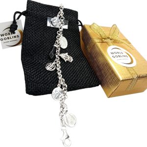 WORLD GOBLINS Pulsera Total Protección Plata 925 con 9 Amuletos Religiosos y Esotéricos. Protección y Suerte – Hecha a Mano en Córdoba-España, Joyería para Mujer, Regalo Original (925 Protección)