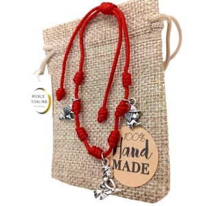 Pulsera Roja de la Suerte con 7 Nudos | 3 Brujitas en Plata | Amuleto de Protección Espiritual Hecho a Mano | Pulsera Ajustable Artesanal | Regalo Original Bruja